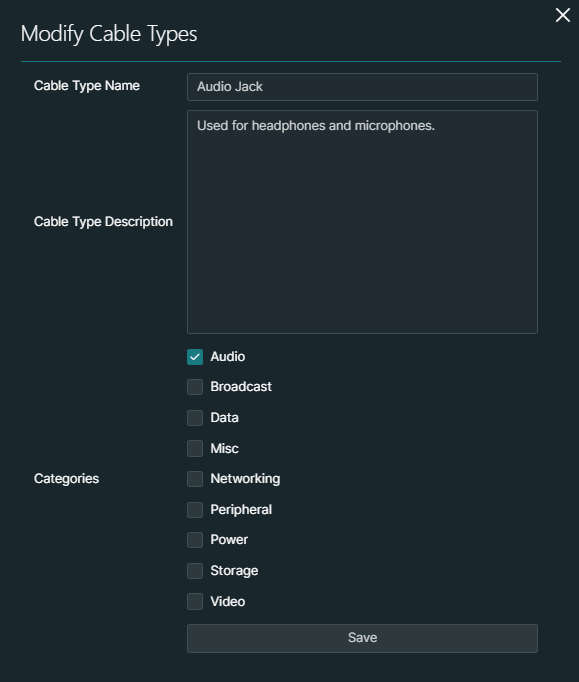 Configuring cable types | DataMiner Docs