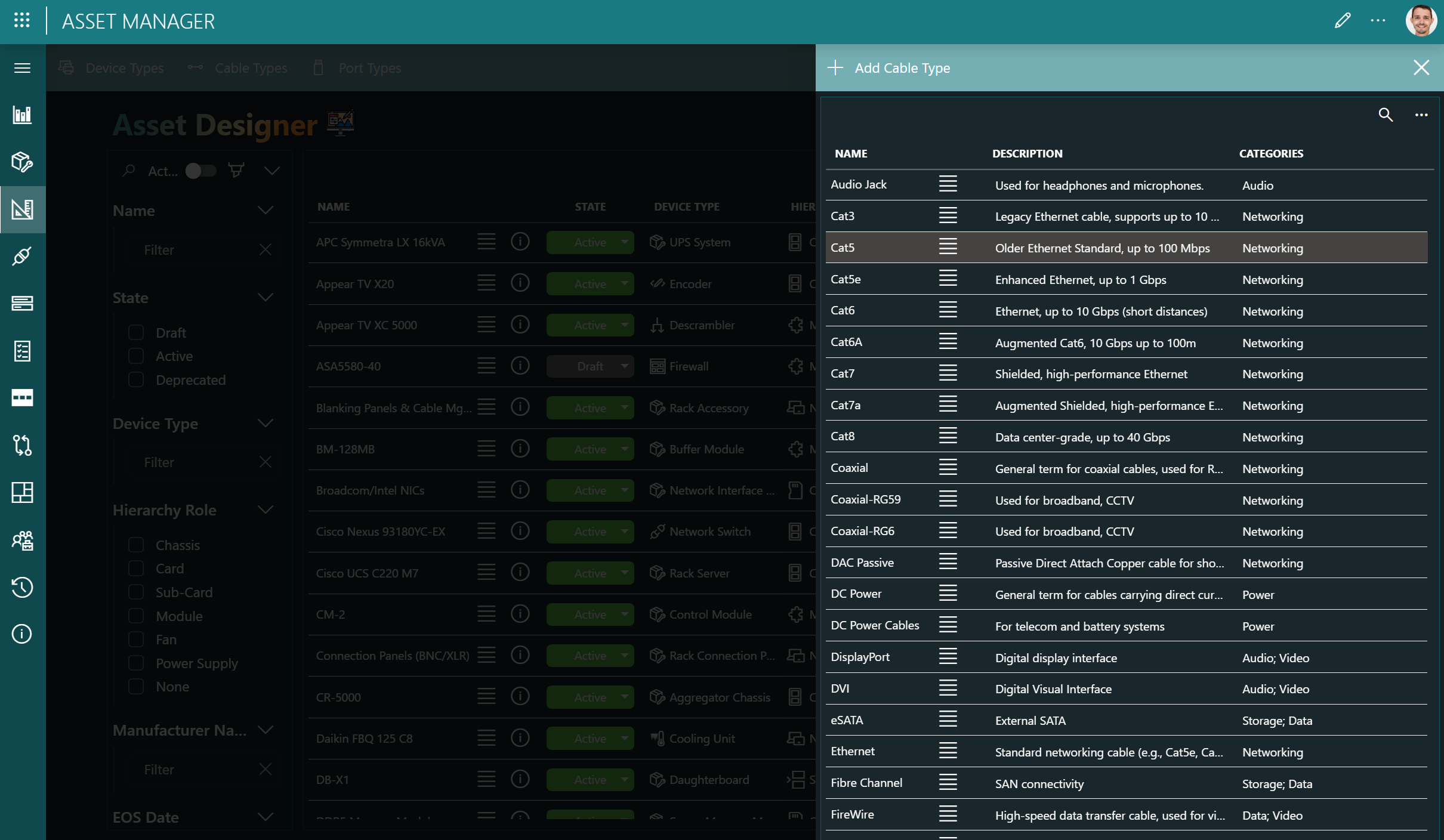 Configuring cable types | DataMiner Docs