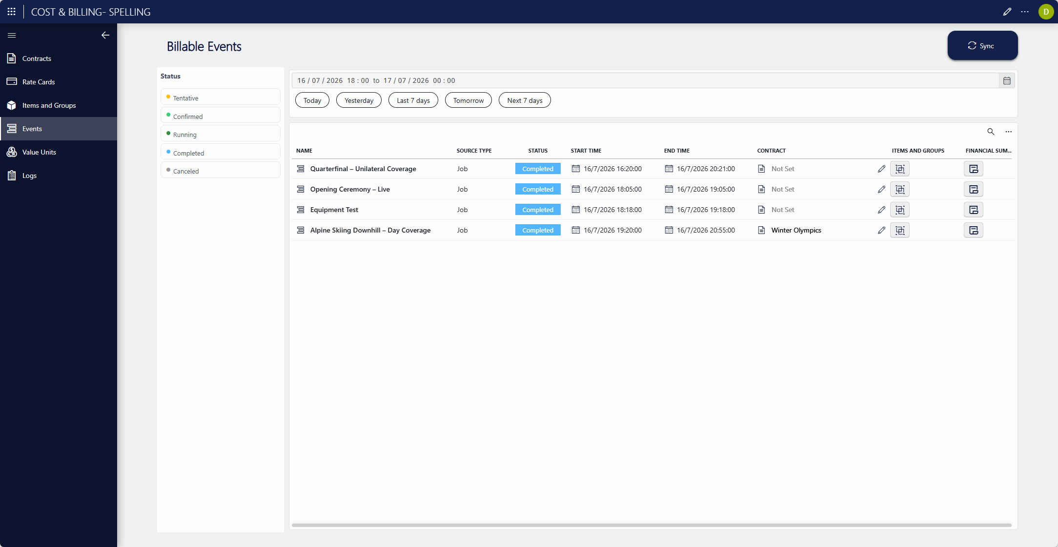 Cost & Billing billable events