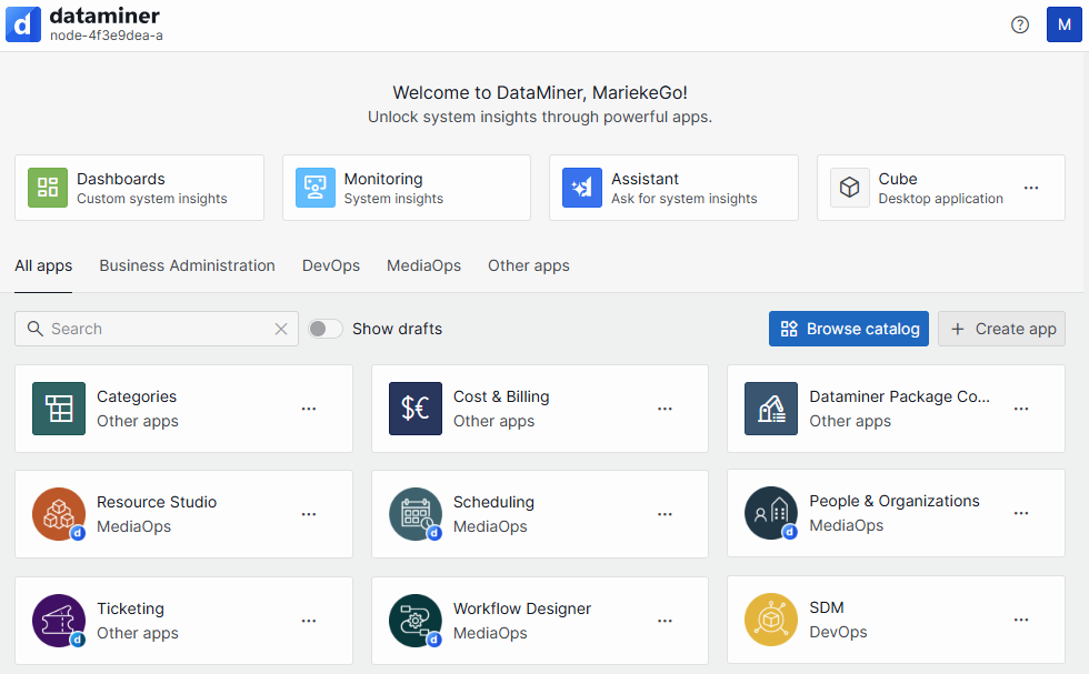 The Cost & Billing app tile on the DataMiner System landing page