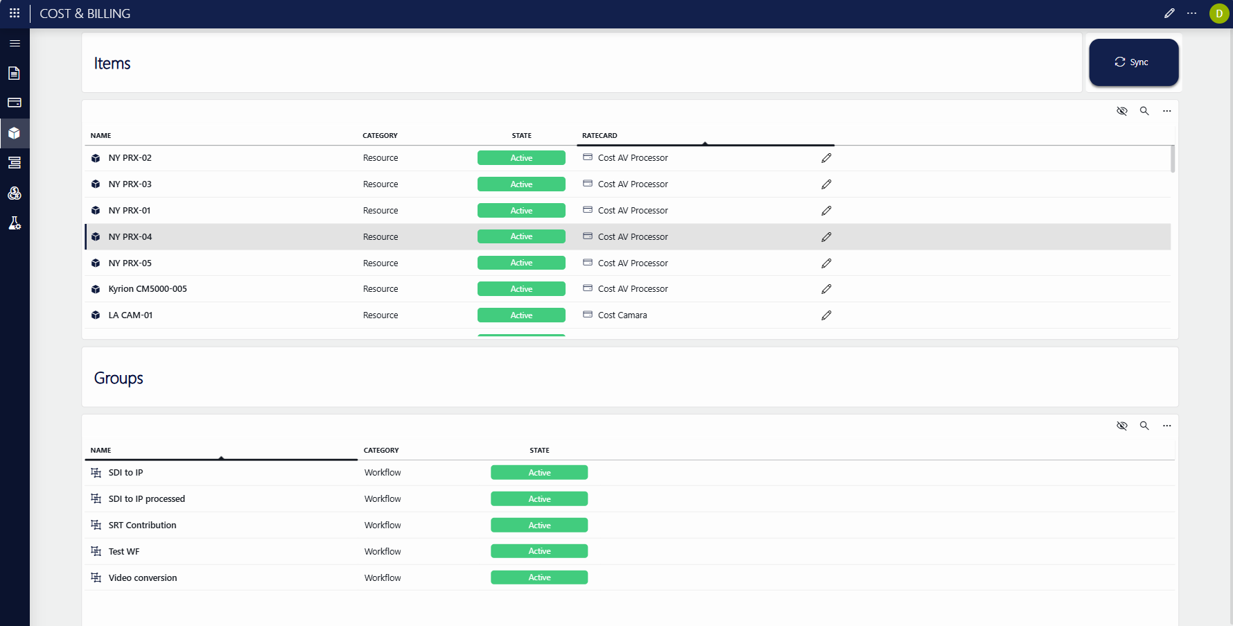 Cost & Billing items and groups