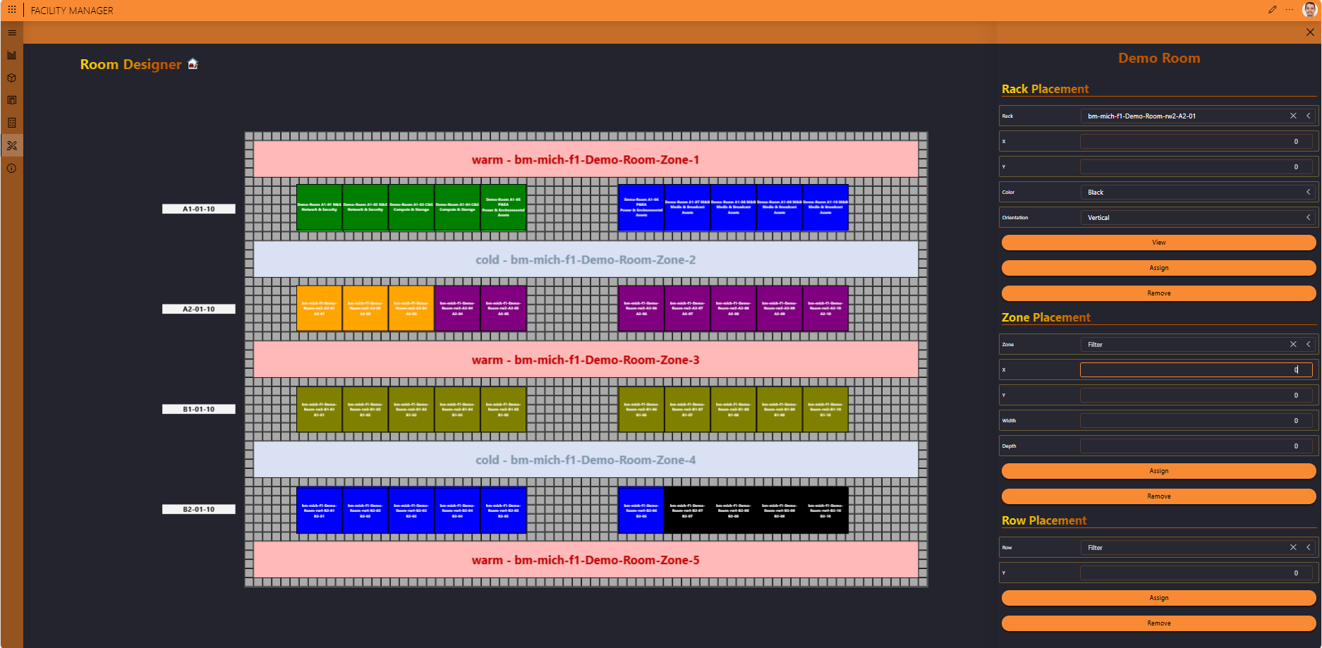 Room Designer Page with Placement Operations panel open