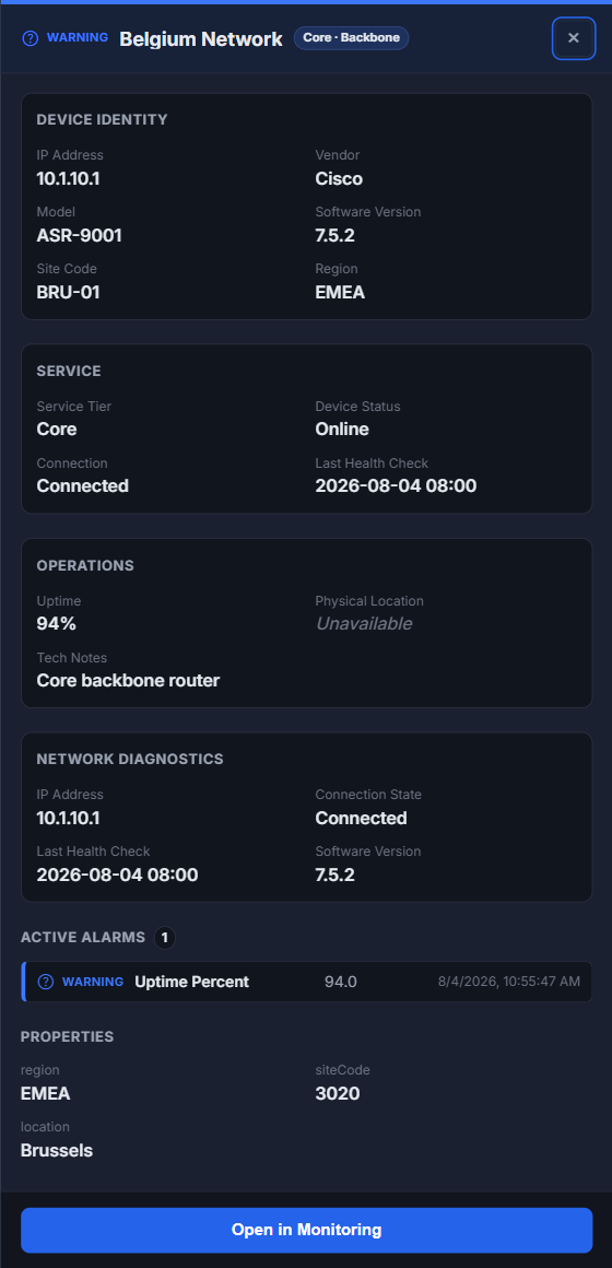 Detail overlay with monitoring link enabled