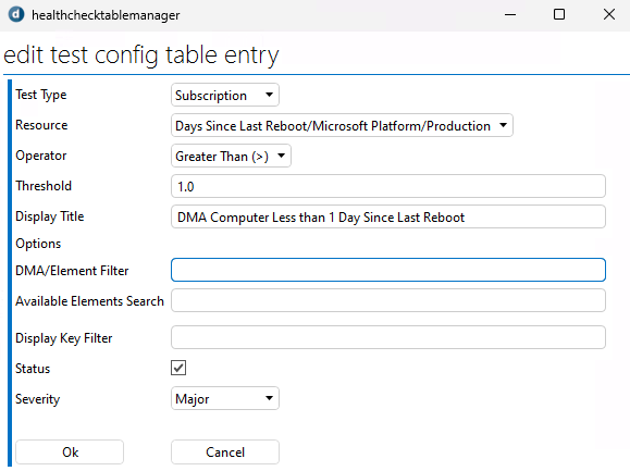 Days since last reboot test configuration