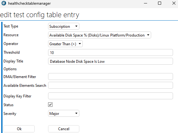 Low disk space test configuration