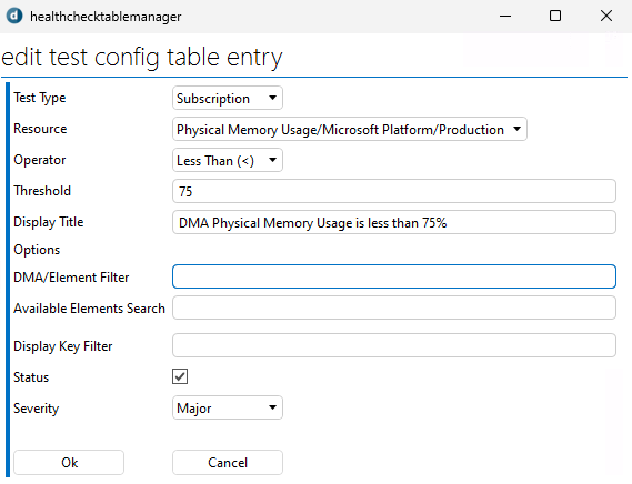 Memory usage test configuration for Windows