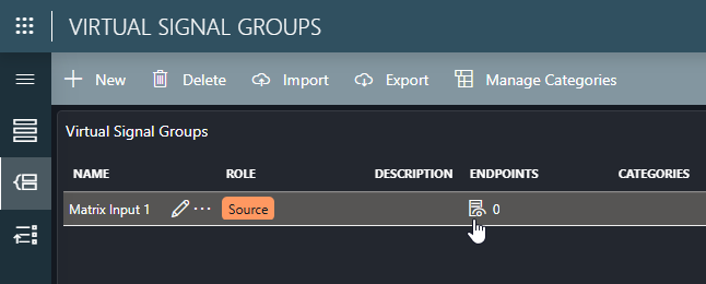 Icon to edit endpoints in the Virtual Signal Groups table