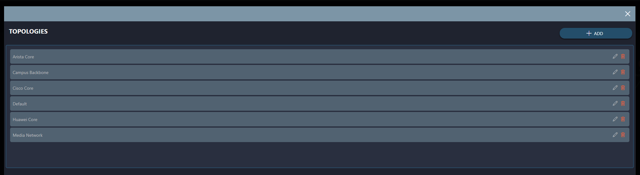 Topology settings within the application settings window
