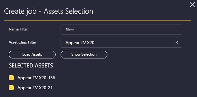 Create job - Assets Selection