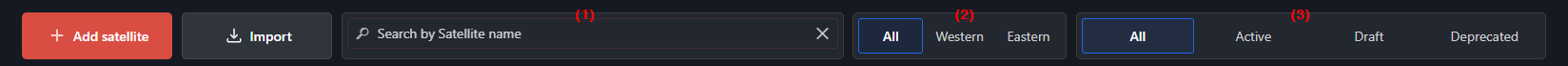 The satellite list filters