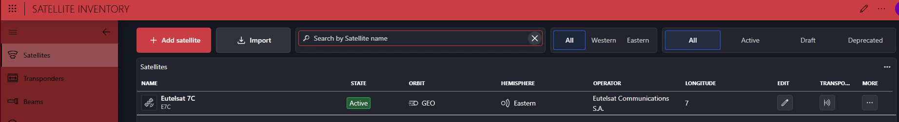 The Satellites page listing the configured satellites