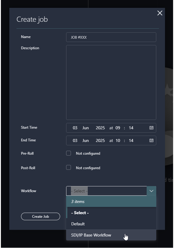 Selecting a predefined workflow to create a job