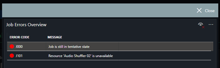 Job error list