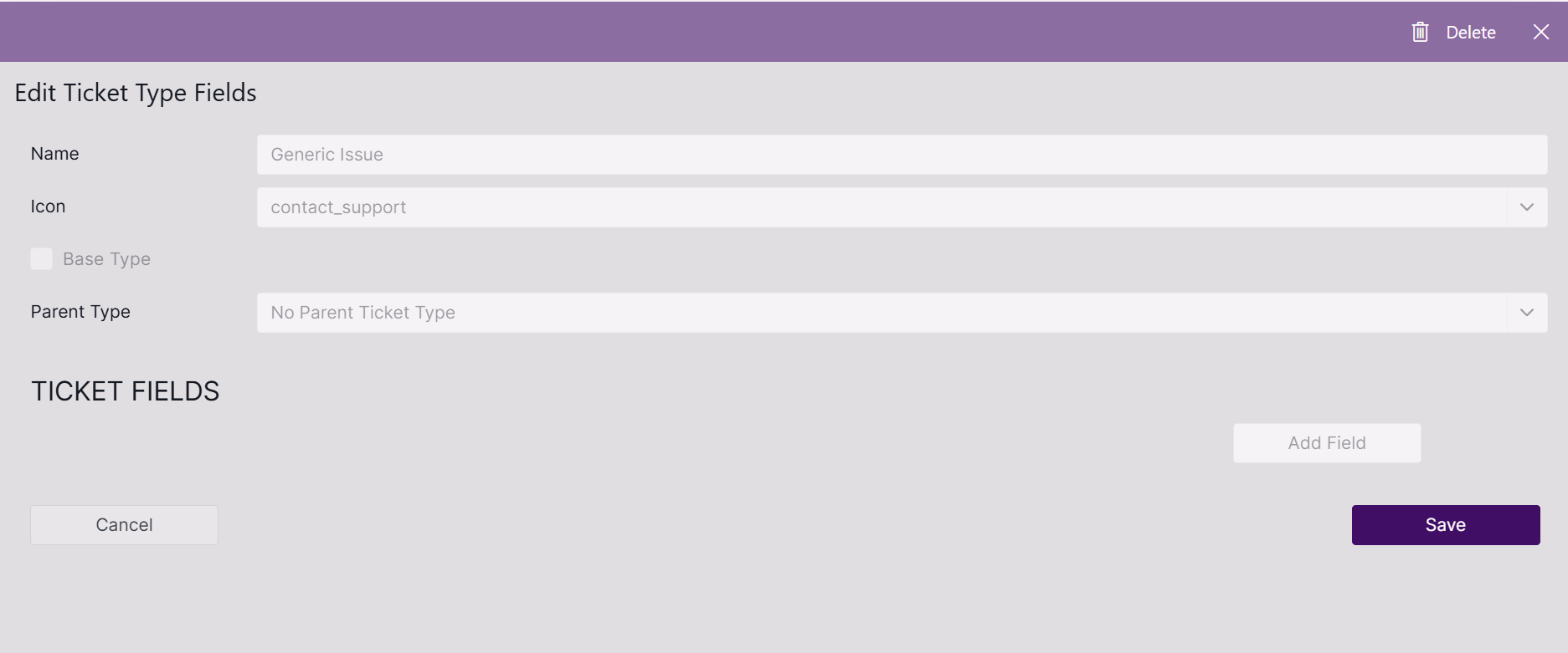 Generic Issue ticket type shown in edit mode
