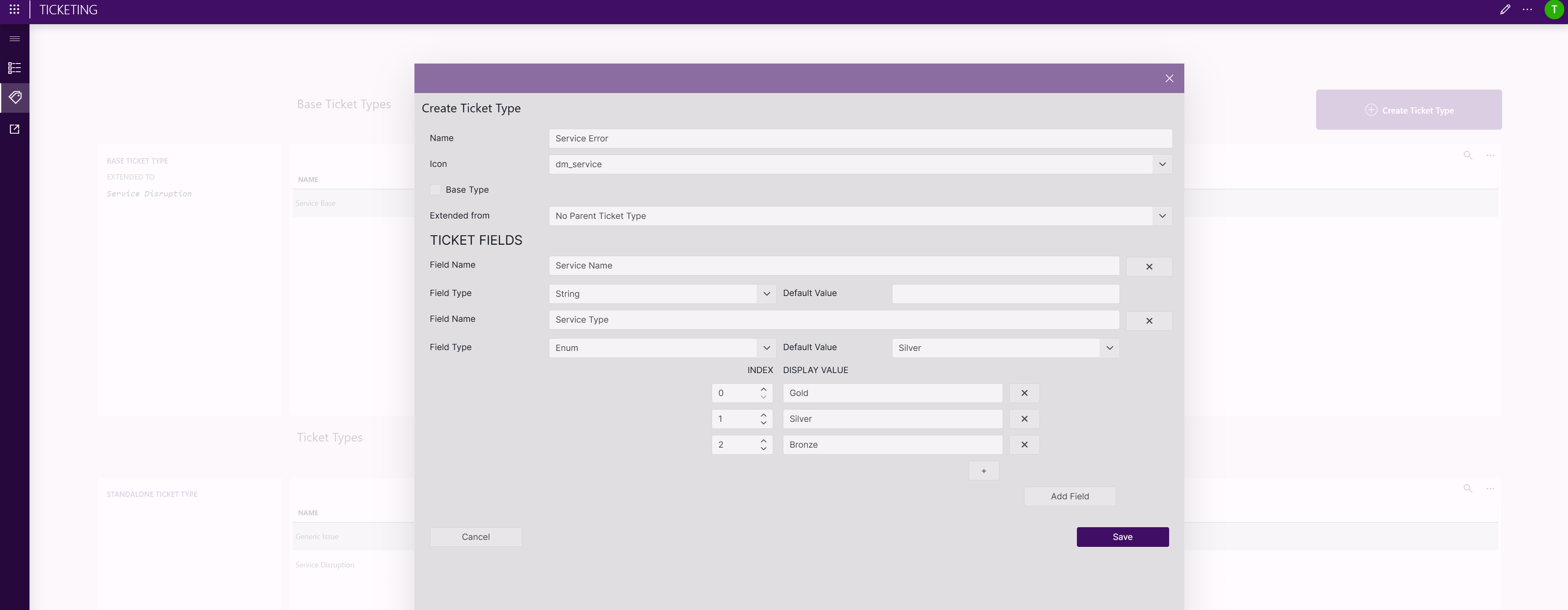 Create Ticket Type form