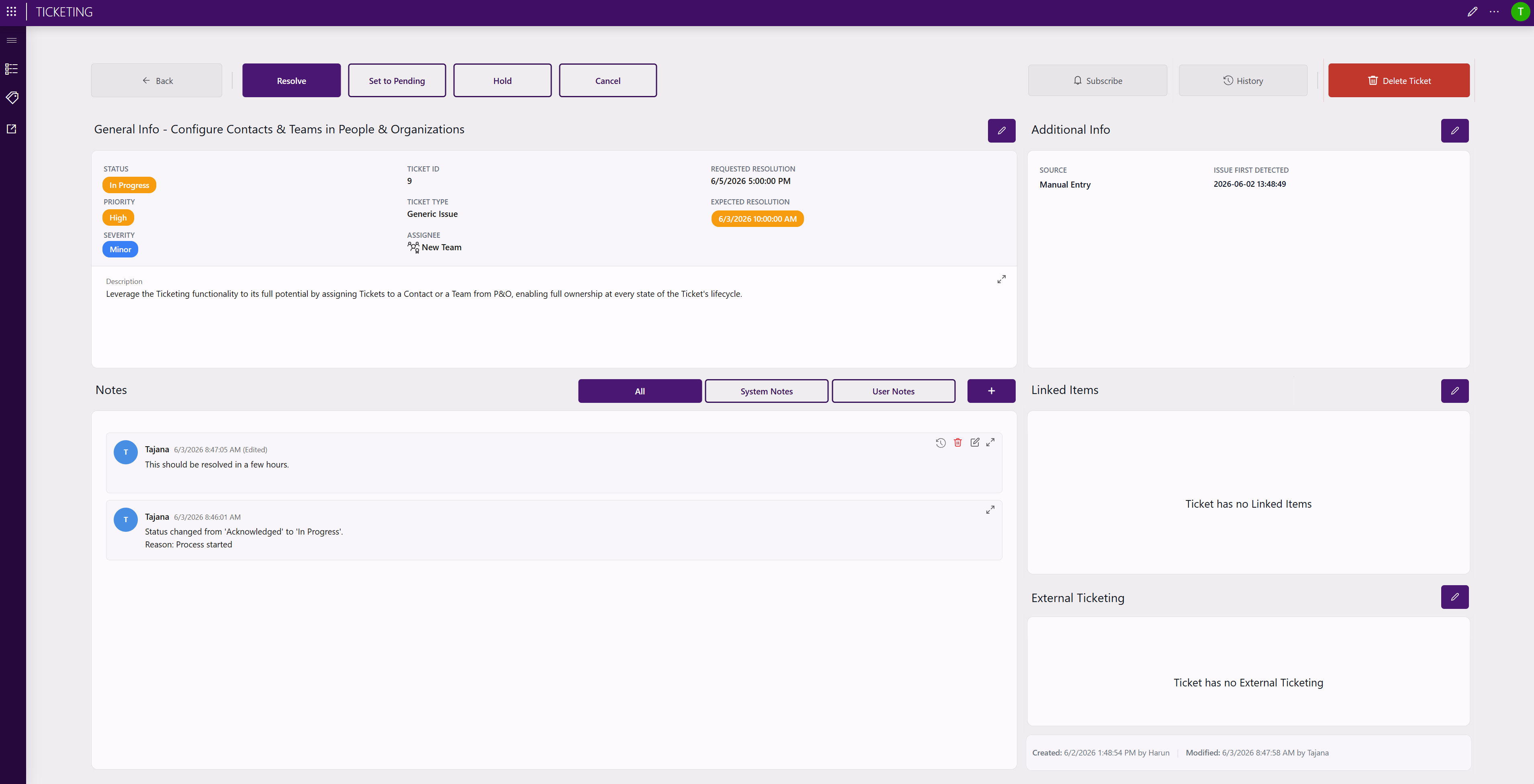 Ticket Information subpage