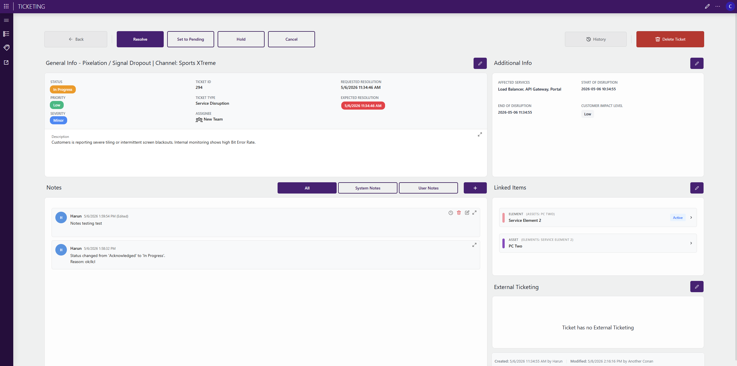 Tickets Information page example