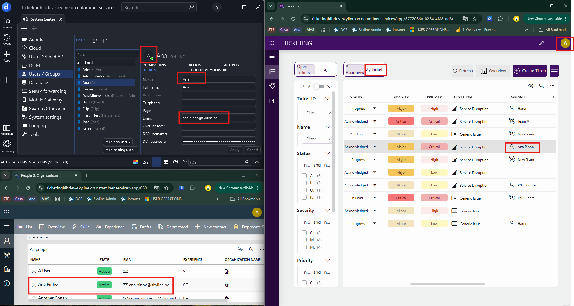 MyTickets functionality with an identical email in the People & Organizations app and in Cube
