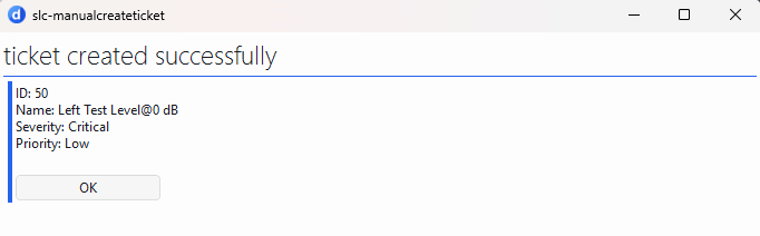 Confirmation message shown when a ticket has been successfully created