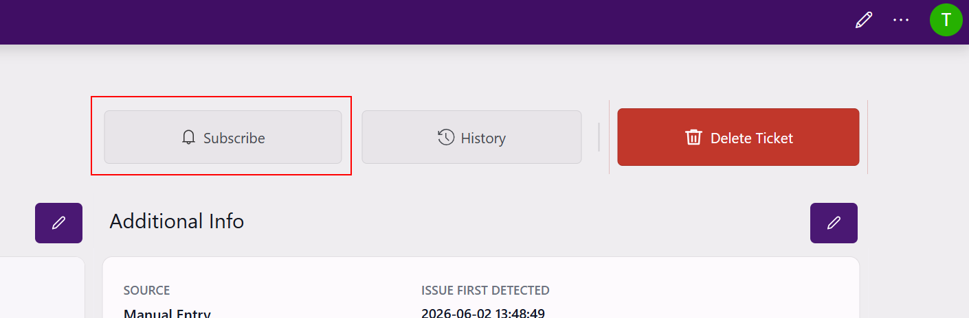 Subscribe button on the Ticket Information page