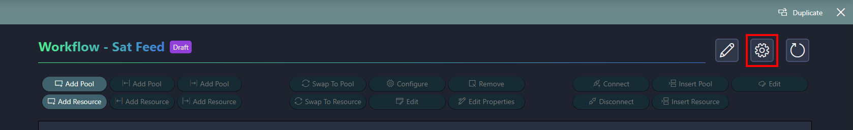 The cogwheel icon to edit the workflow orchestration settings