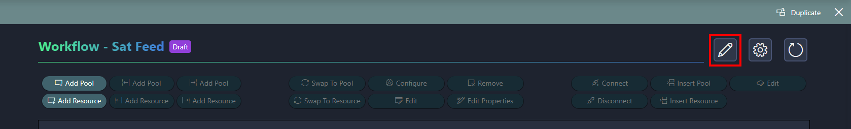 The pencil icon to edit the general workflow settings