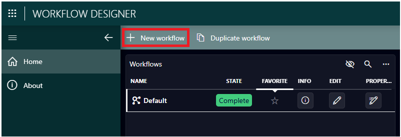New workflow button