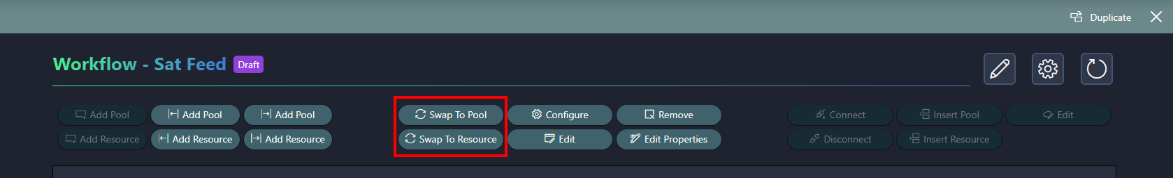 Buttons to swap the selected node to another pool or resource