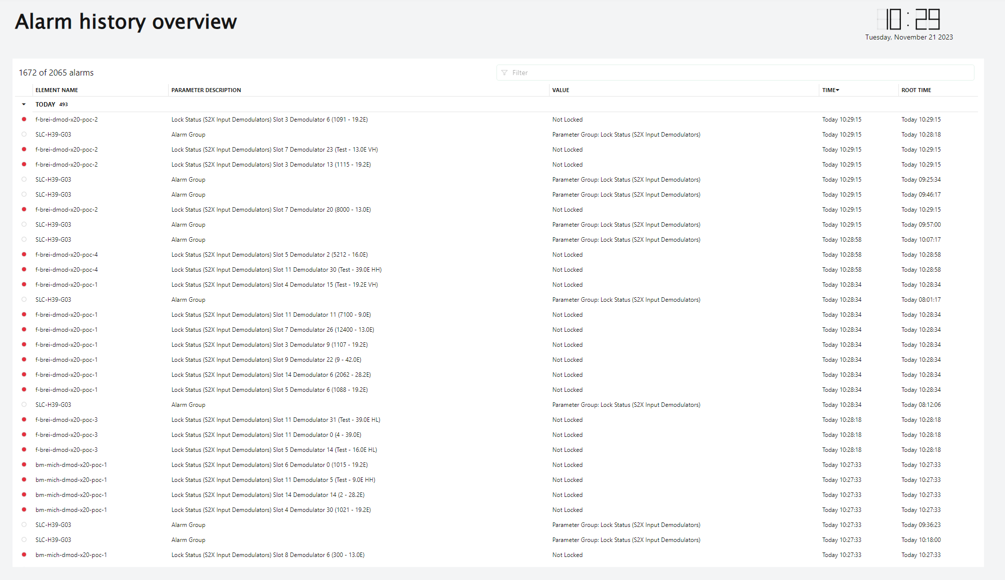 Alarm history page