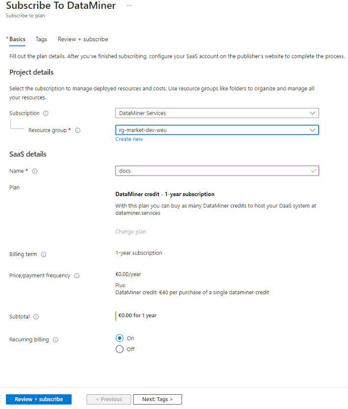 Azure portal SaaS resource