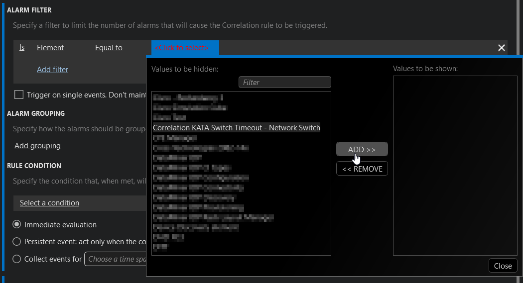 Adding an alarm filter