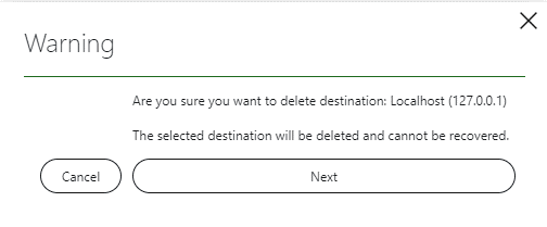 Warning when deleting destination