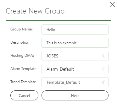 Create New Group window