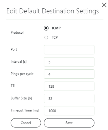 Edit Default Destination Settings window