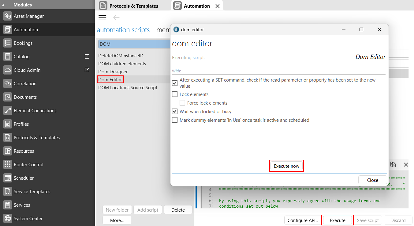 DOM Editor script execution