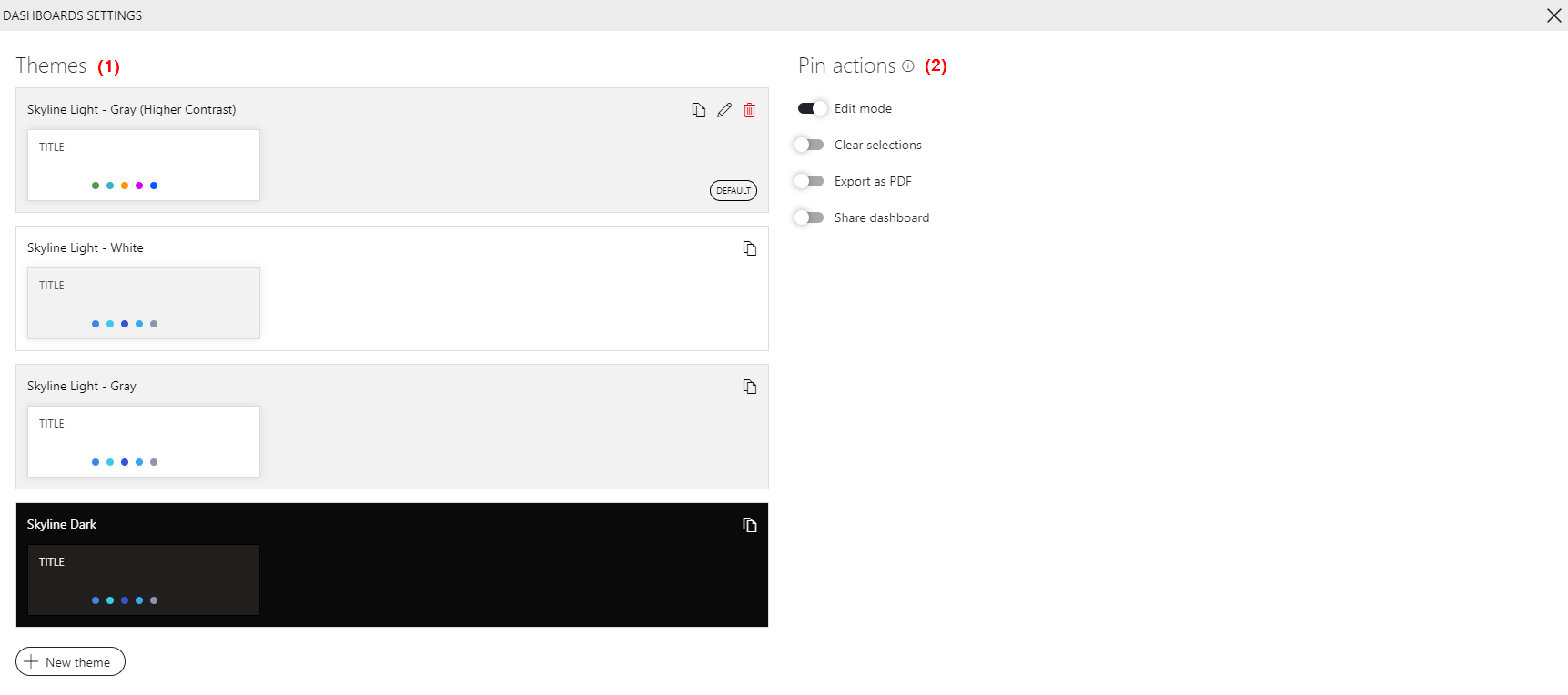 Dashboard settings