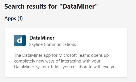 DataMiner app in Teams apps store