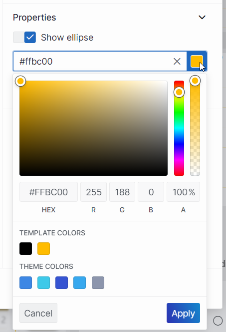 Custom color selection for ellipse