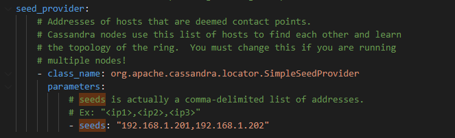 Example of seeds list in Cassandra.yaml file