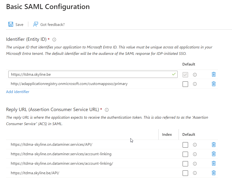 Editing the basic SAML configuration