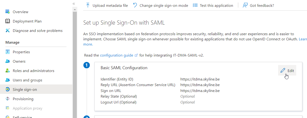 Editing the basic SAML configuration