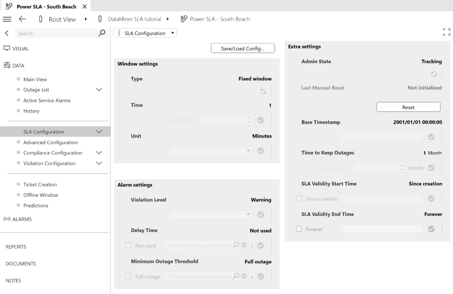 SLA configuration