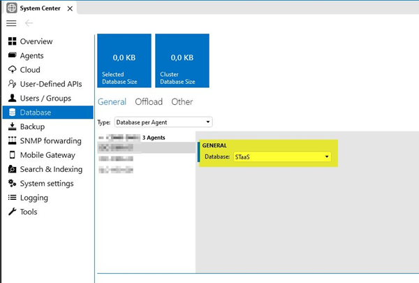 System Center - Database set to STaaS