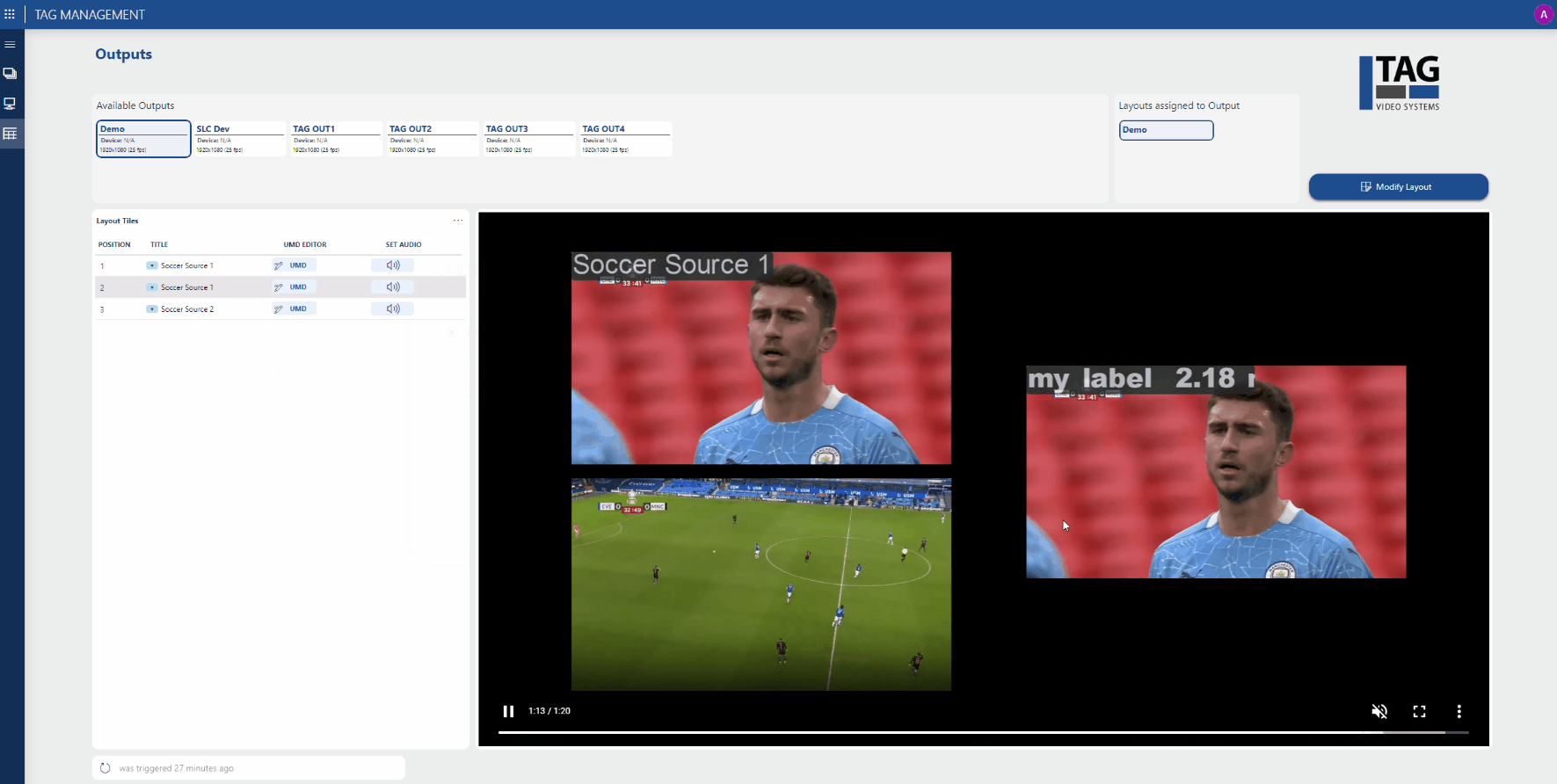 Outputs page