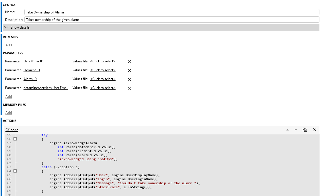 Take Ownership of Alarm CustomCommand Example script