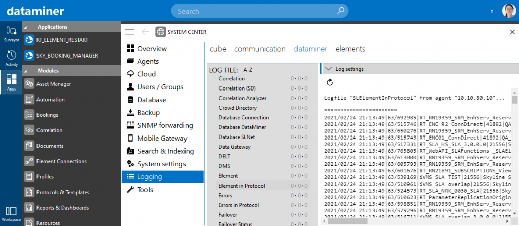 Element in Protocol logging in DataMiner Cube (version 10.1.0)