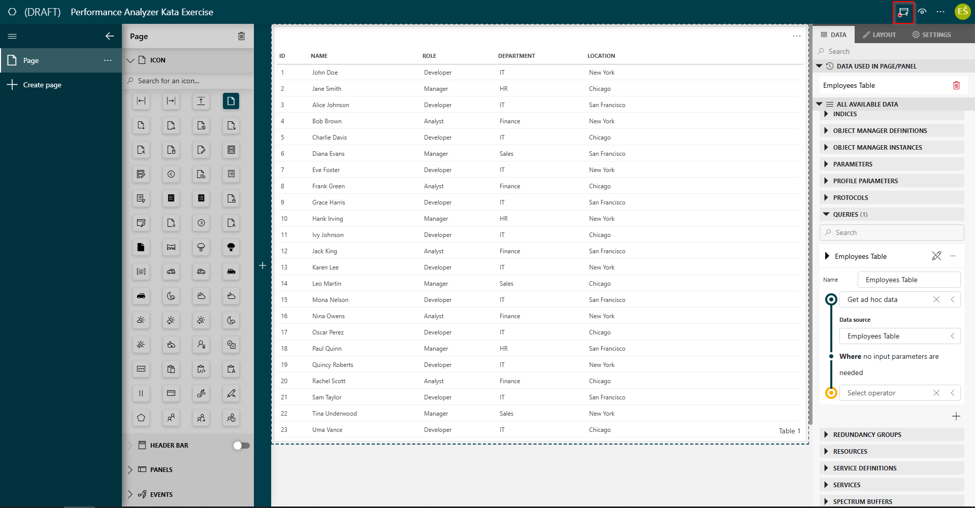 Performance Analyzer getting started publish the LCA