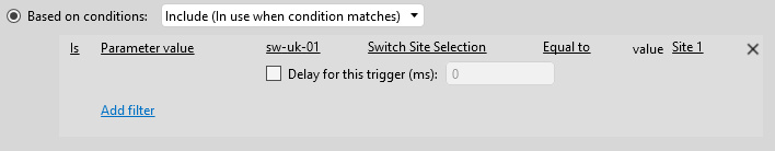 Is Parameter value sw-uk-01 Switch Site Selection Equal to value Site 1