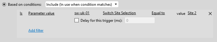 Is Parameter value sw-uk-01 Switch Site Selection Equal to value Site 2